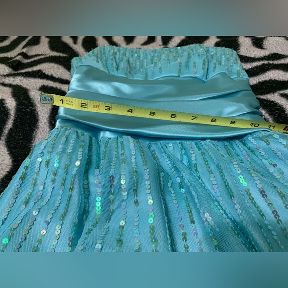 Masquerade Aqua Sequined Strapless MIDI Cocktail Prom Dress Size 3/4 Y2K Vintage - Picture 6 of 8